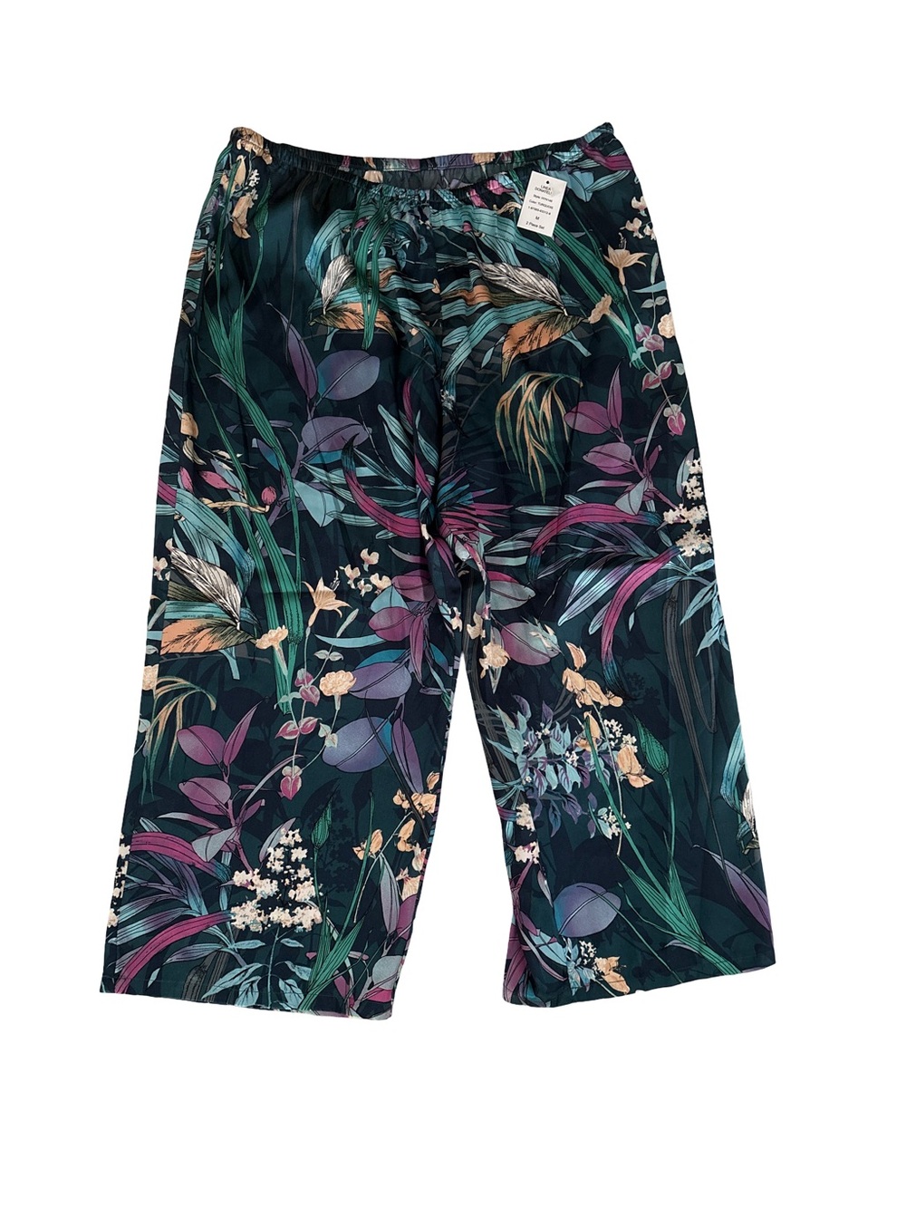 Linea Donatella Floral Wide-Leg Pajama Pants in Teal, Purple, Green